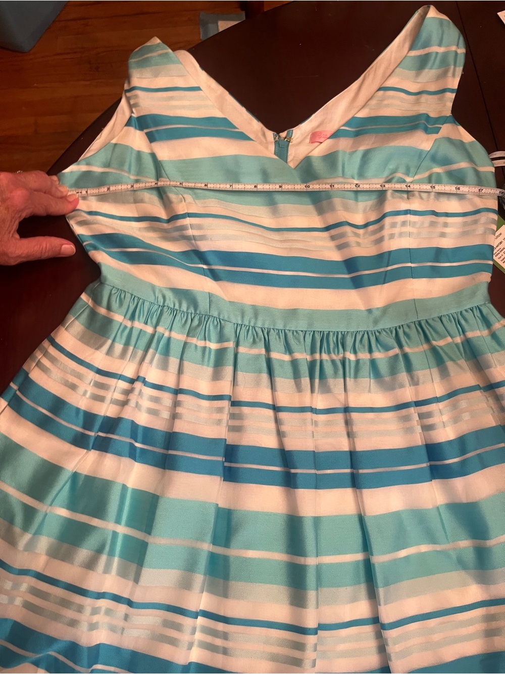 Lilly Pulitzer Aqua & White Striped Sleeveless Fit-and-Flare Dress - Picture 8 of 8